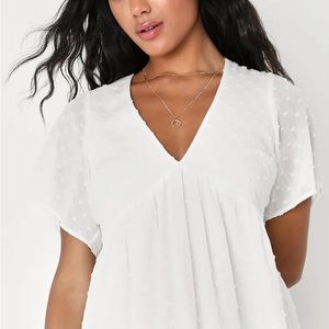 Lulu’s Charm White Breezy Swiss Dot V-Neck Peplum Top
